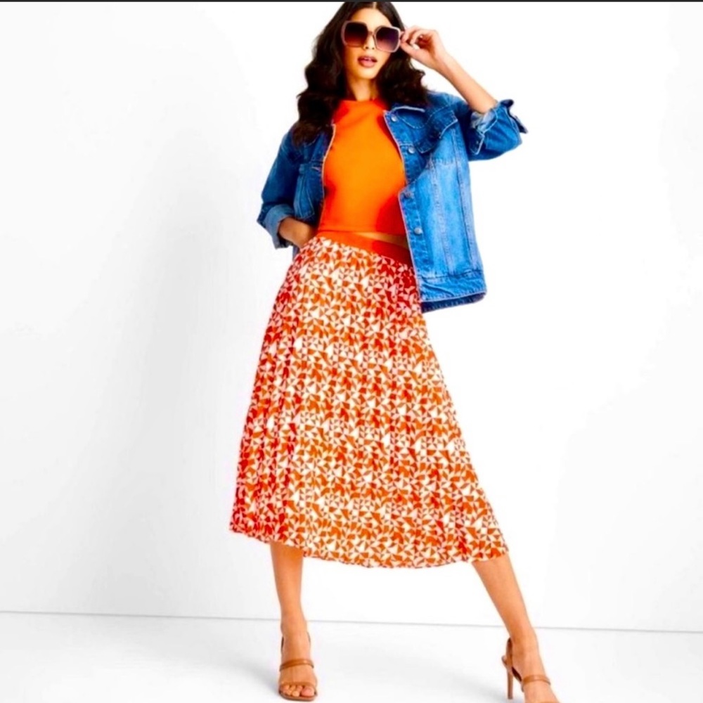 Future Collective X Kahlana Barfield Brown Pleated A-line Skirt Size 16W/18W NWT
